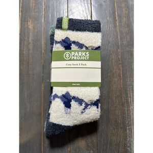 Parks Project Cozy Sock 2 Pack Navy Cream Green Mountain Fuzzy Socks